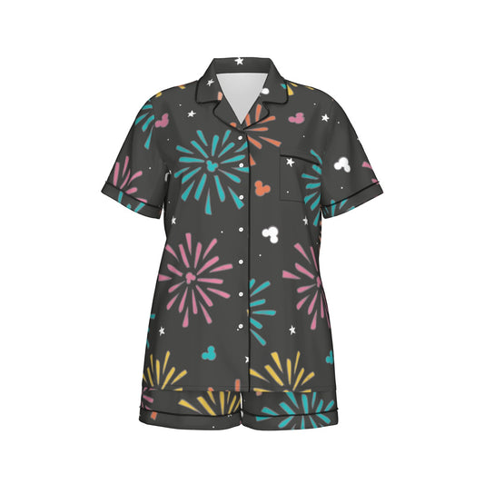 Firework Mouse Women's Short Sleeve Imitation Silk Pajama Set