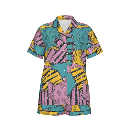 The Sally Women's Imitation Short Sleeve Silk Pajama Set