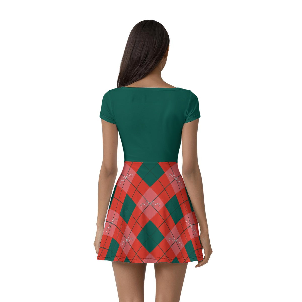 Women’s Holiday Bow Argyle Skater Dress | Character-Inspired Christmas Dress