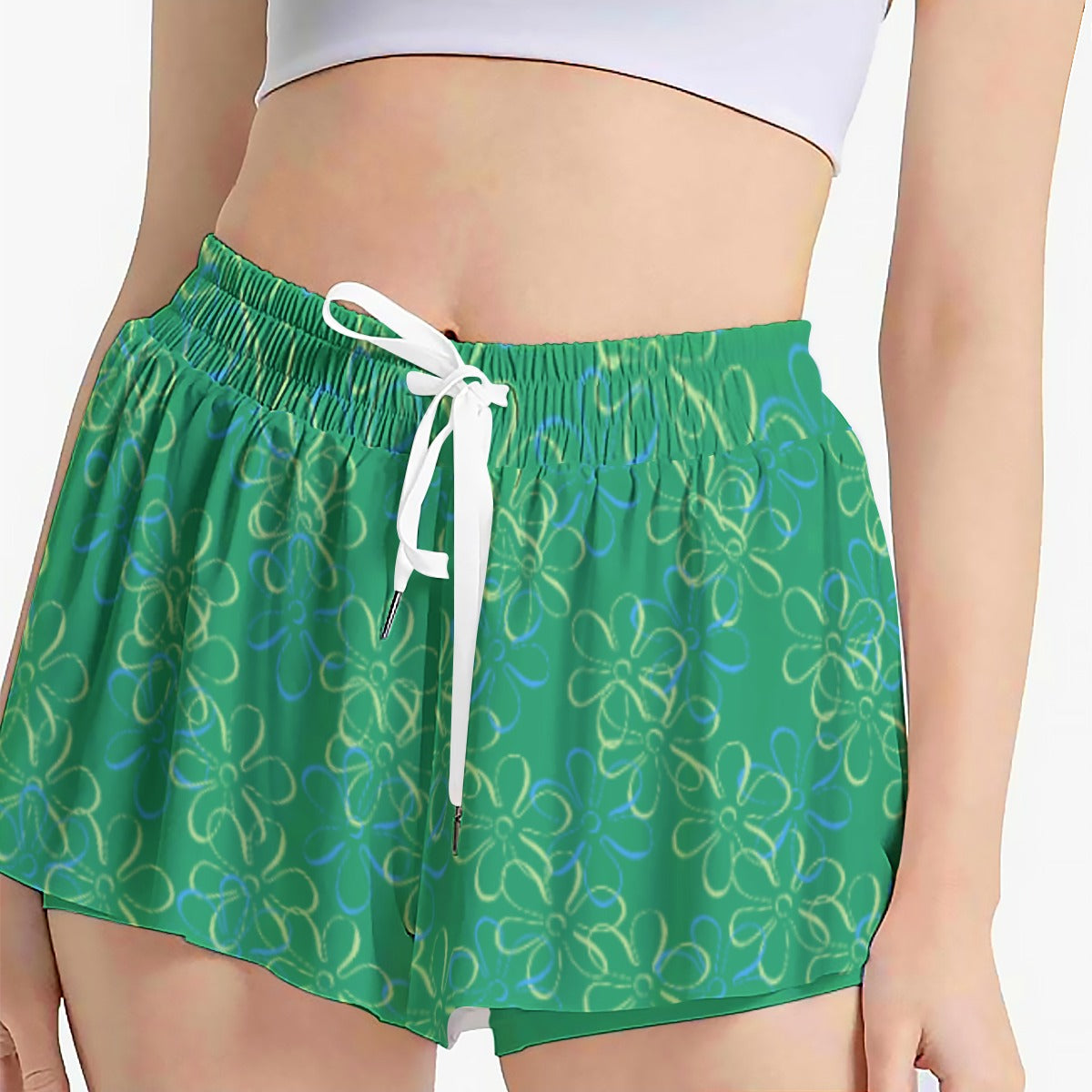 Sassy Emotion Butterfly Shorts | Lime Green Flowy Running Shorts