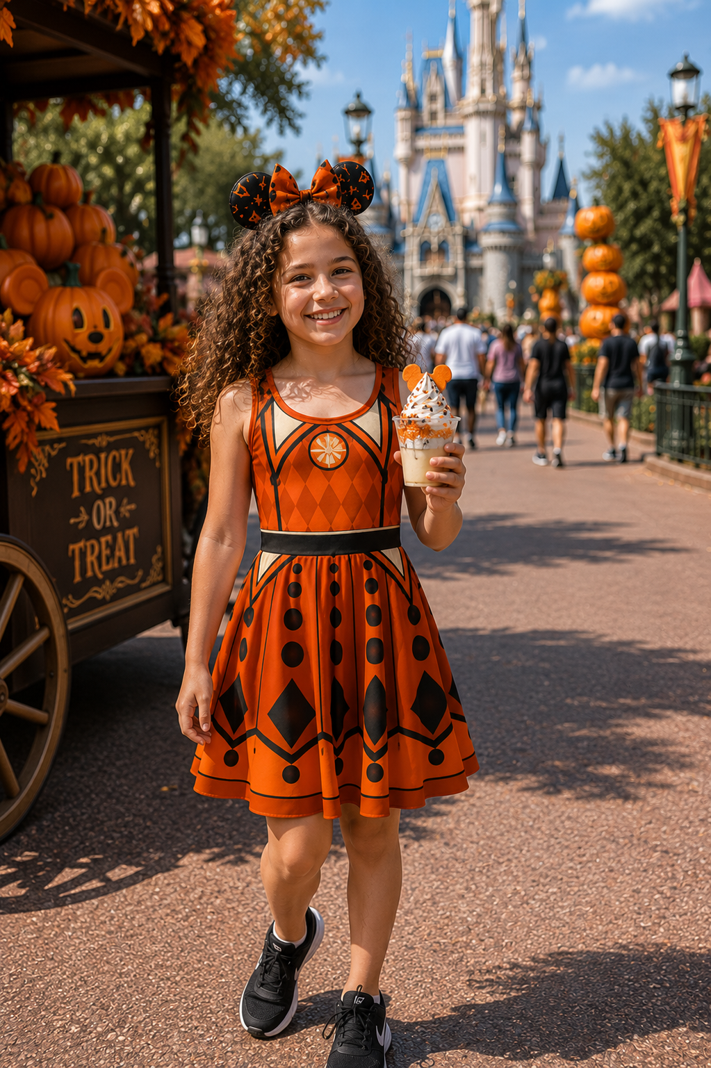 Girls Vintage Halloween Twirl Dress | Pumpkin Orange & Black Fall Dress