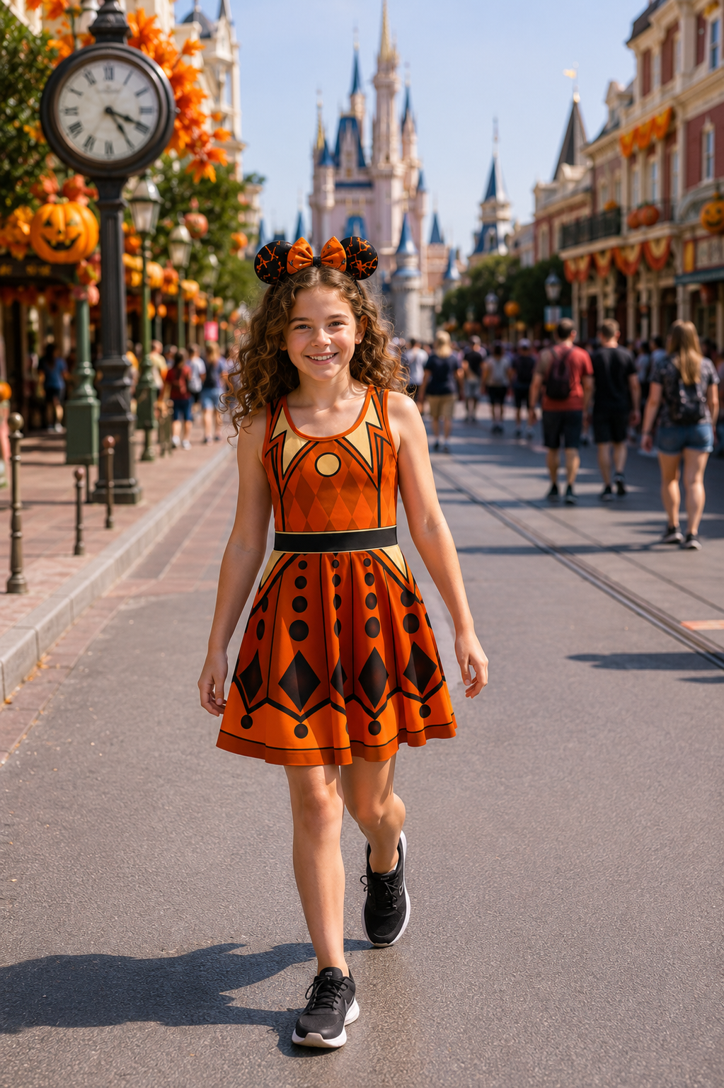 Girls Vintage Halloween Twirl Dress | Pumpkin Orange & Black Fall Dress