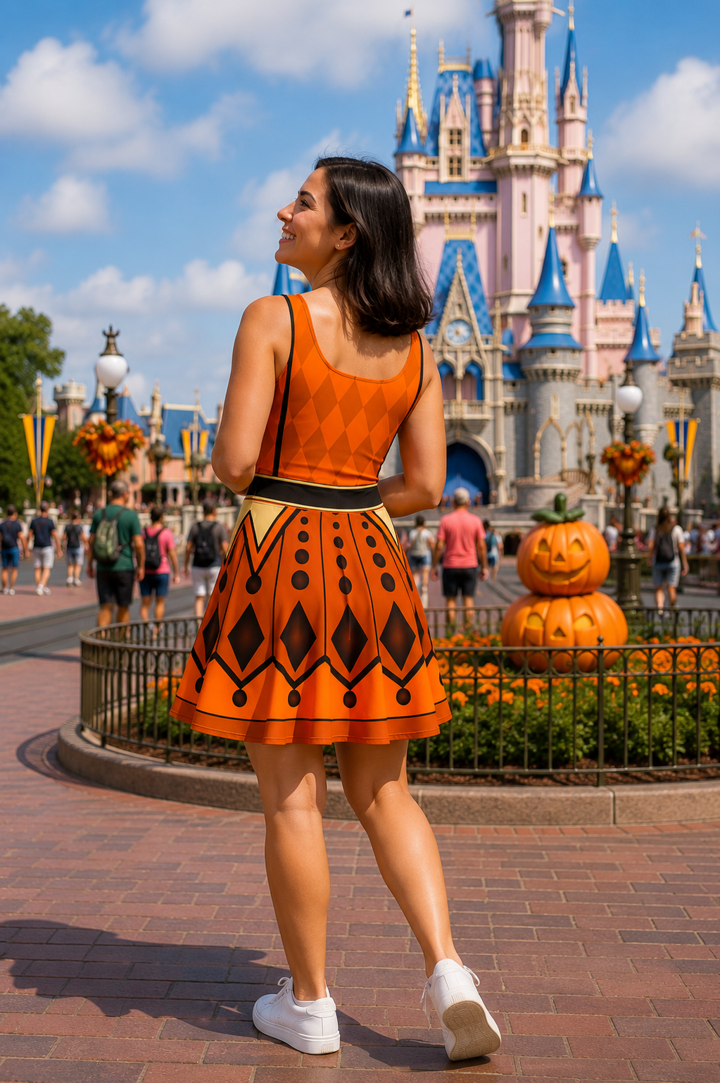 Pumpkin Party Twirl Dress | Mouse Inspired Theme Park Dress | Women's Costume Dress