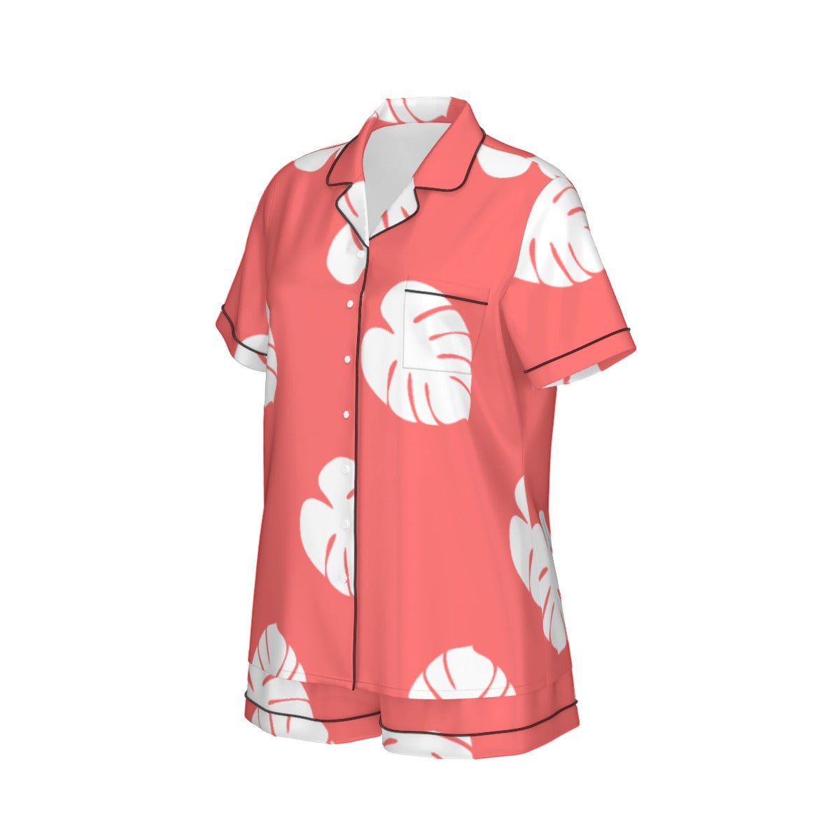 All - Over Print Women's Imitation Silk Pajama Set With Short Sleeve Wrong Lever Clothing