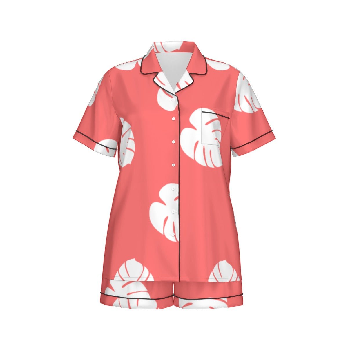 All - Over Print Women's Imitation Silk Pajama Set With Short Sleeve Wrong Lever Clothing