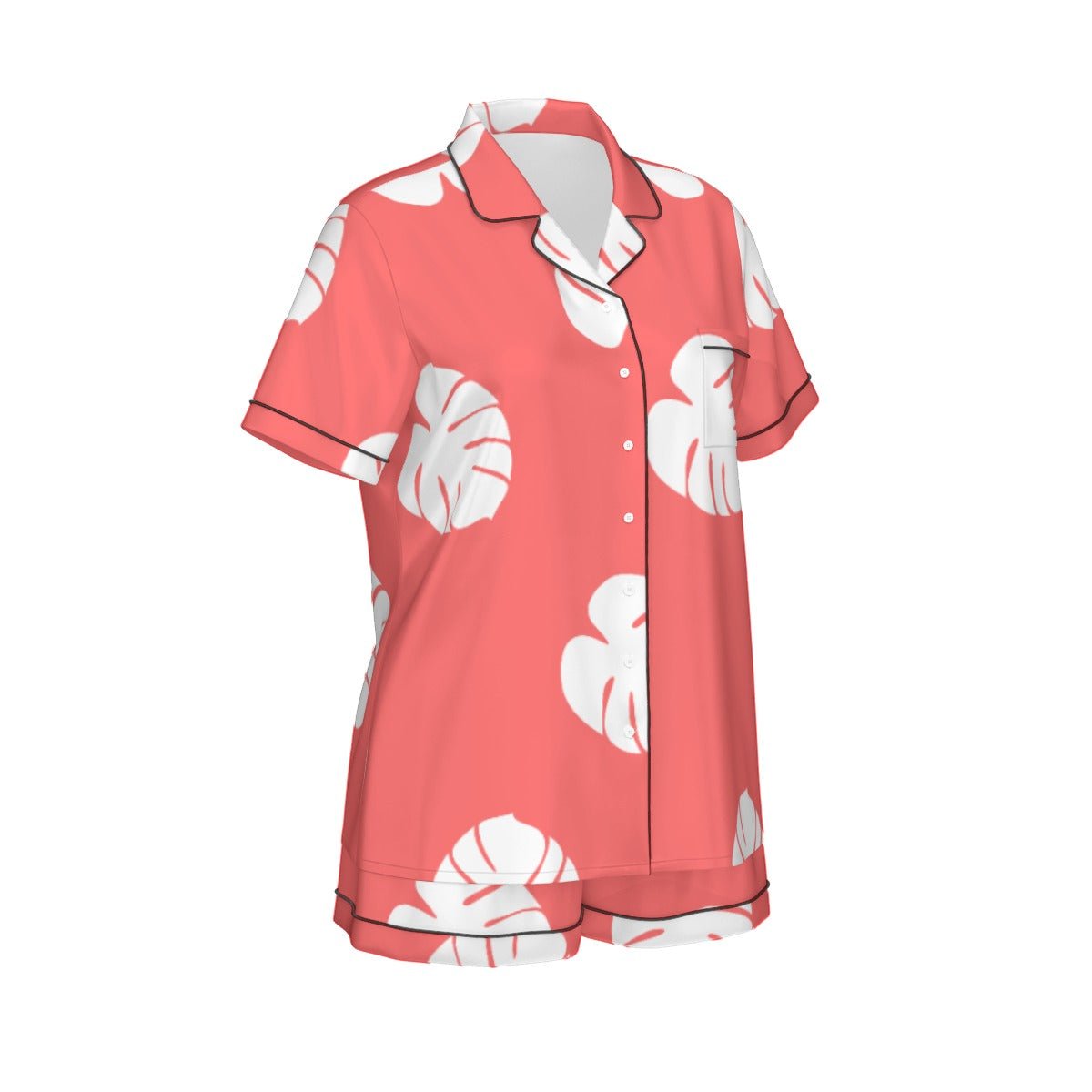 All - Over Print Women's Imitation Silk Pajama Set With Short Sleeve Wrong Lever Clothing