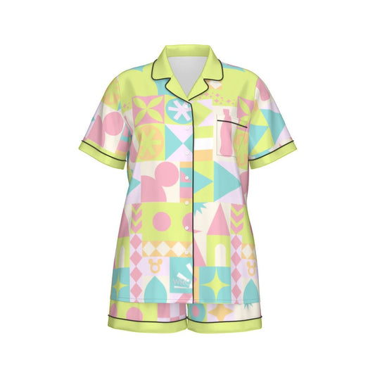 Blair Inspired Small World Women's Imitation Silk Pajama Set With Short Sleeve Blair Inspired Small World Women's Imitation Silk Pajama Set With Short SleeveWrong Lever Clothing