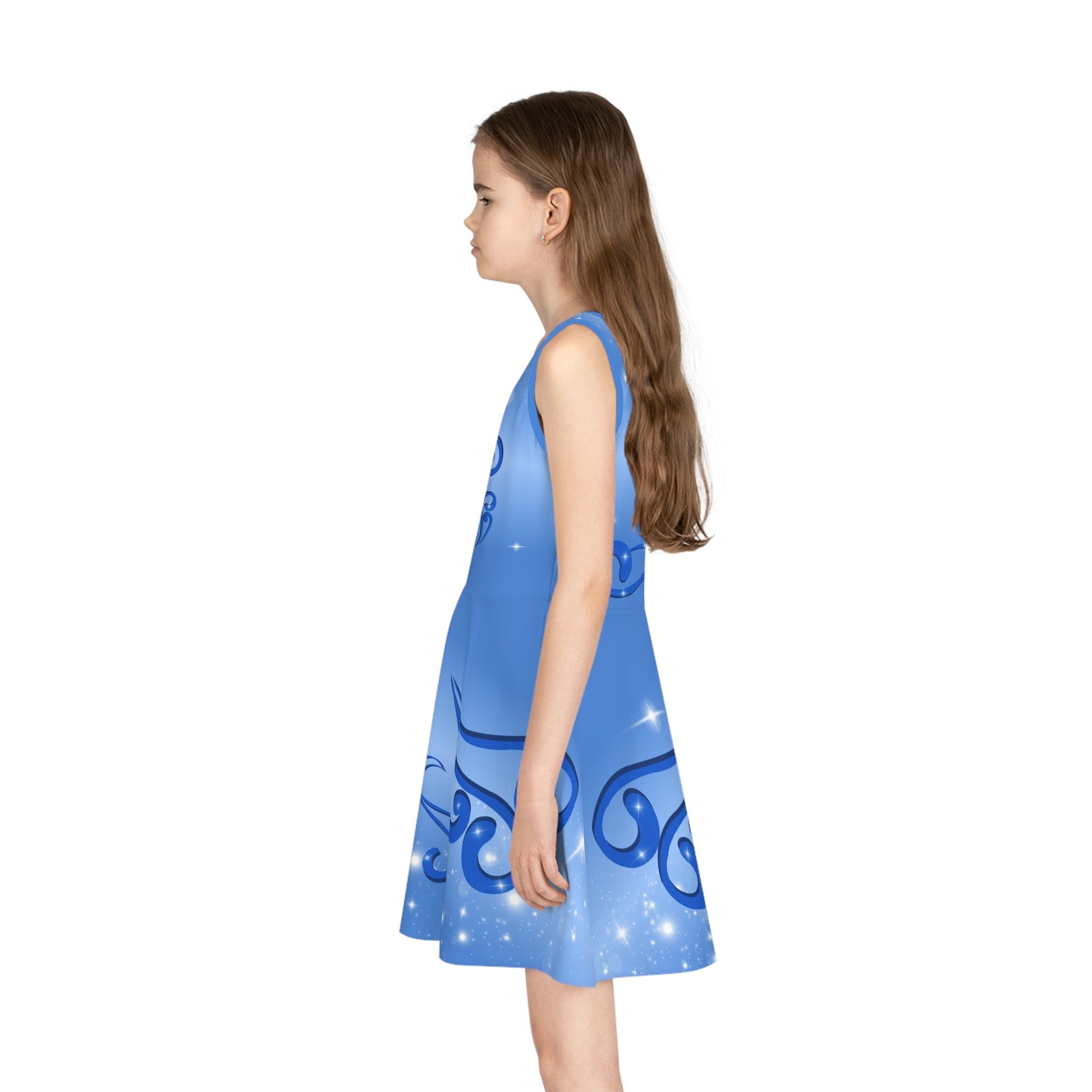 Blue Fairy Girls' Sleeveless Sundress, fandom dress, casual cosplay, festive costume blue fairydisney costumeAll Over PrintsWrong Lever Clothing