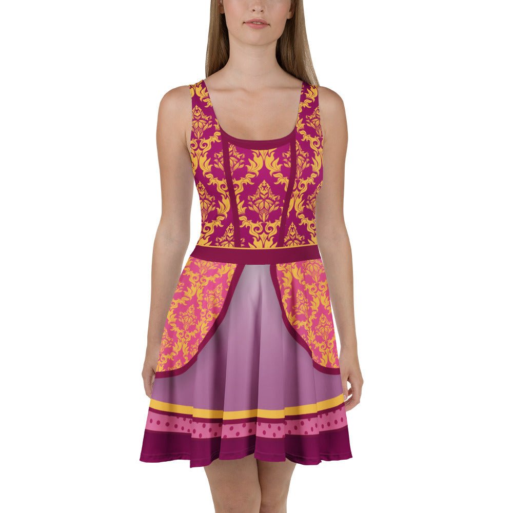 Bold Pink Wicked Stepsister-Inspired All-Over Print Skater Dress | Villainous Fairytale Bound Outfit Xs Bold Pink Wicked Stepsister-Inspired All-Over Print Skater Dress | Villainous Fairytale Bound Outfit Xs