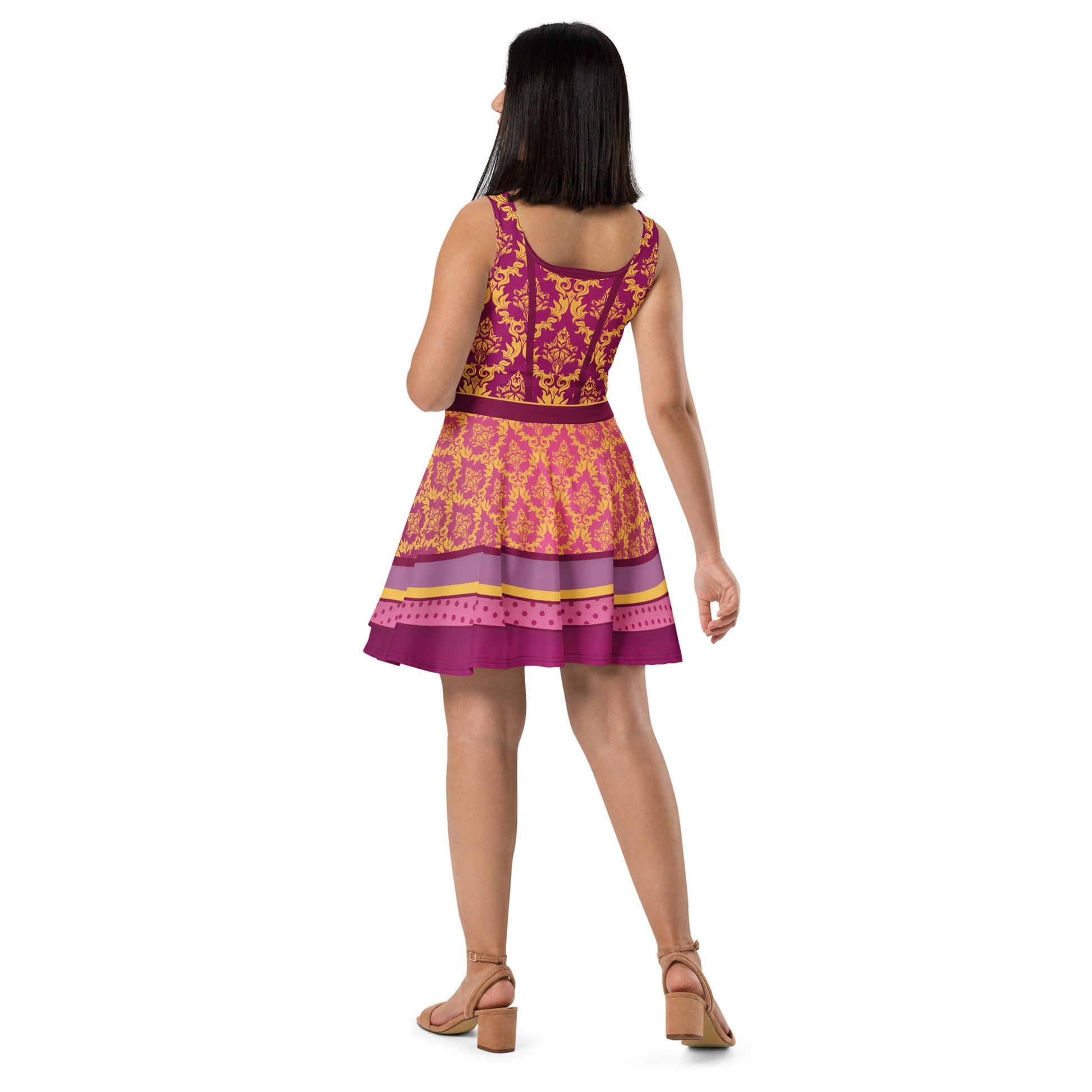 Bold Pink Wicked Stepsister-Inspired All-Over Print Skater Dress | Vil Wrong Lever Clothing Bold Pink Wicked Stepsister-Inspired All-Over Print Skater Dress | Vil Wrong Lever Clothing