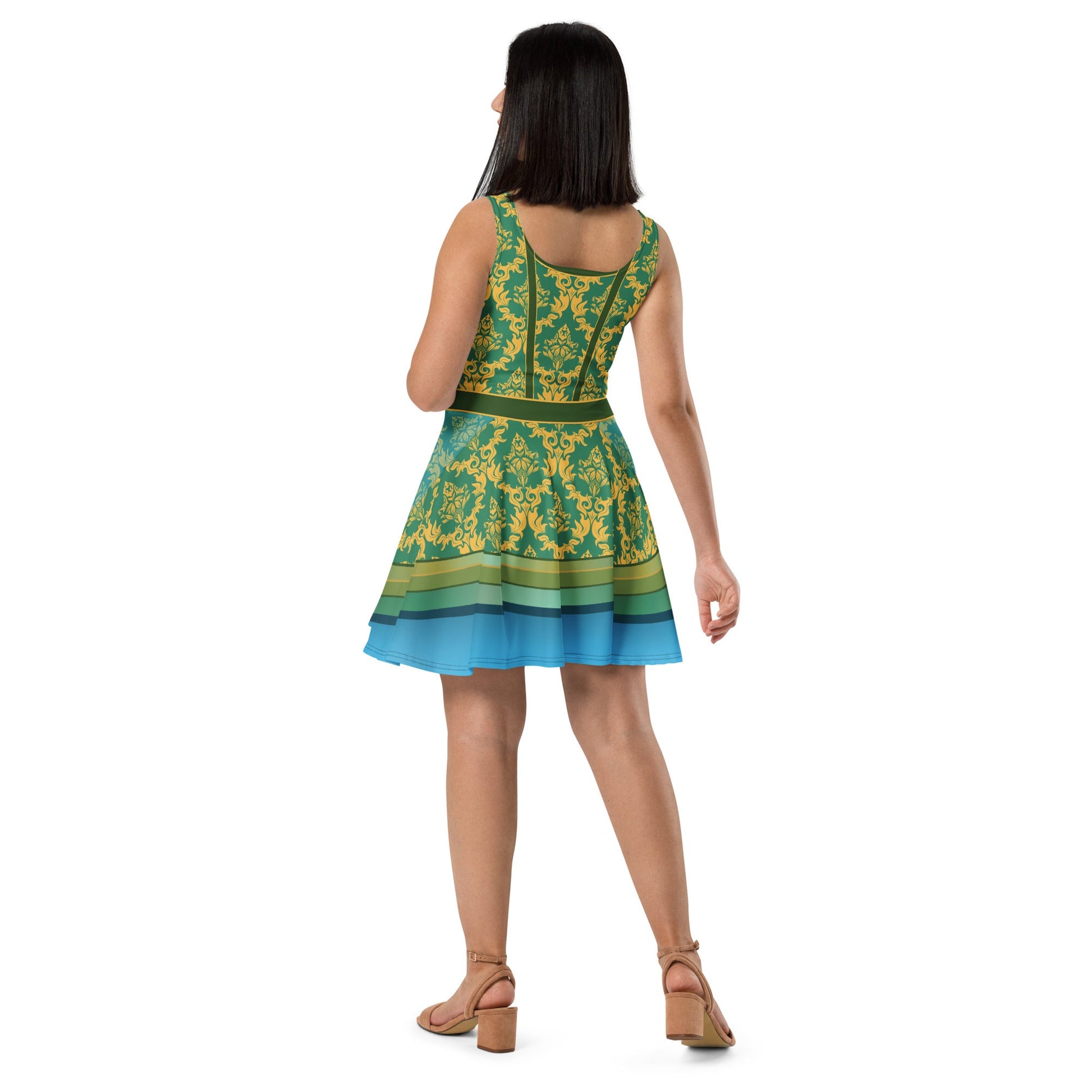 Bold Teal Wicked Stepsister - Inspired All - Over Print Skater Dress | Villainous Fairytale Bound Outfit adult cinderellaadult cinderella styleWrong Lever Clothing