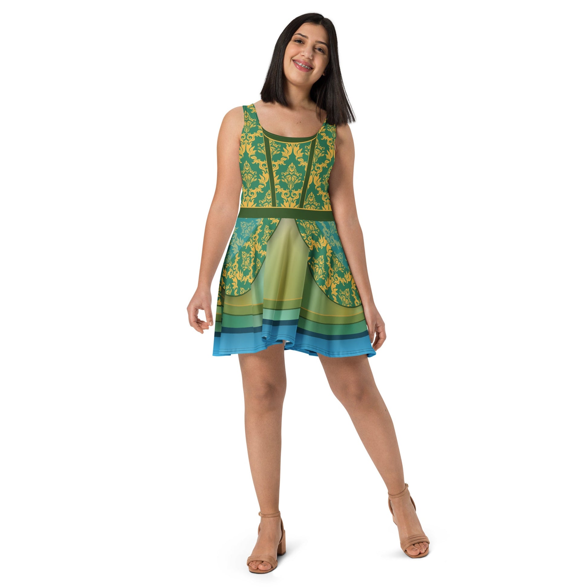 Bold Teal Wicked Stepsister - Inspired All - Over Print Skater Dress | Villainous Fairytale Bound Outfit adult cinderellaadult cinderella styleWrong Lever Clothing