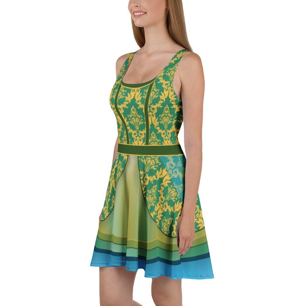 Bold Teal Wicked Stepsister - Inspired All - Over Print Skater Dress | Villainous Fairytale Bound Outfit adult cinderellaadult cinderella styleWrong Lever Clothing