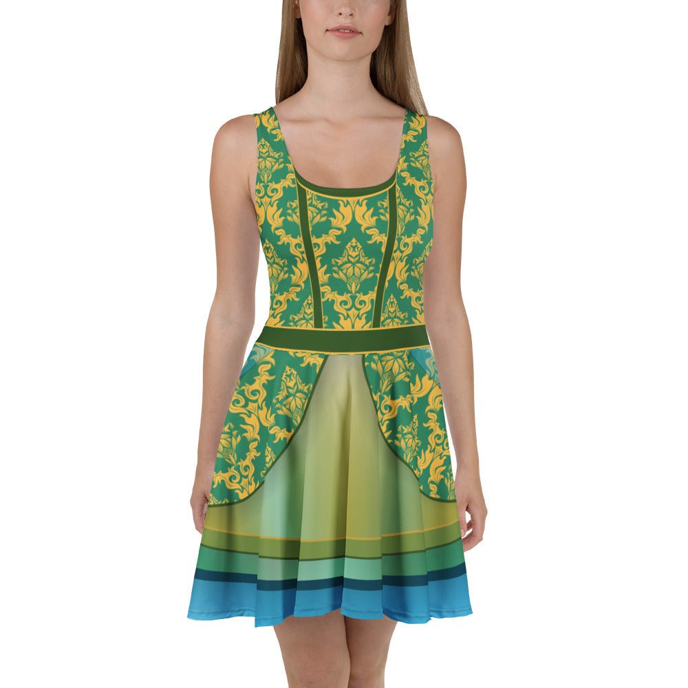 Bold Teal Wicked Stepsister-Inspired All-Over Print Skater Dress