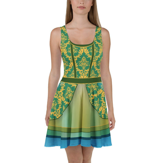 Bold Teal Wicked Stepsister - Inspired All - Over Print Skater Dress | Villainous Fairytale Bound Outfit adult cinderellaadult cinderella styleWrong Lever Clothing