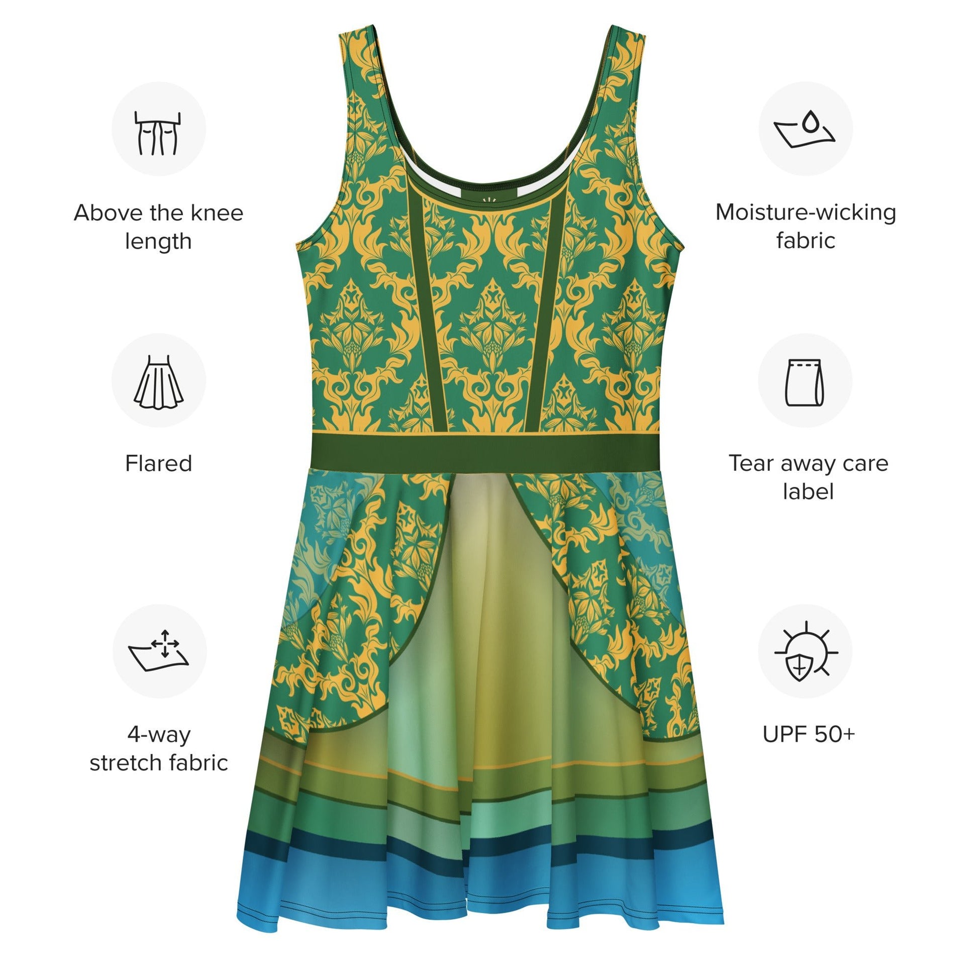 Bold Teal Wicked Stepsister - Inspired All - Over Print Skater Dress | Villainous Fairytale Bound Outfit adult cinderellaadult cinderella styleWrong Lever Clothing