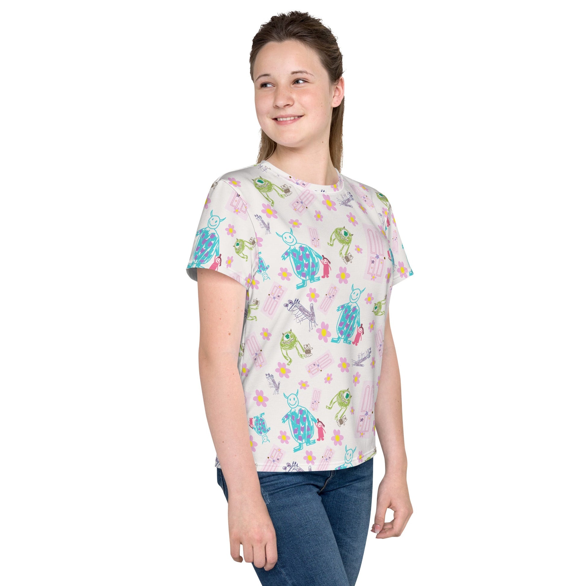 boo monsters inc costume pink shirt Boo Drawing Youth crew neck t-shirt – Wrong Lever Clothing