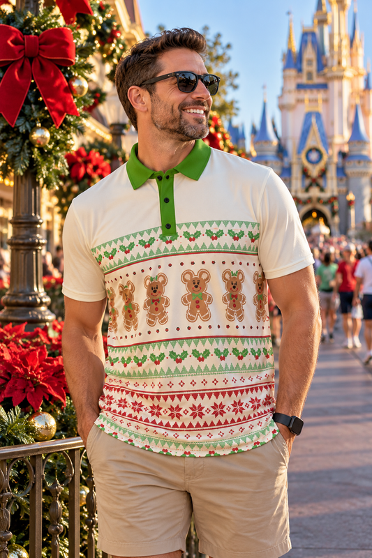 Christmas Fair Isle Mouse Ear Polo Shirt | Holiday Park Collection 100 years of wonderactive disney familymens poloWrong Lever Clothing
