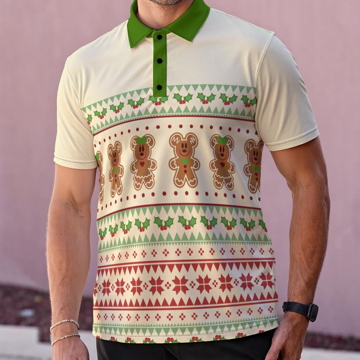 Christmas Fair Isle Mouse Ear Polo Shirt | Holiday Park Collection 100 years of wonderactive disney familymens poloWrong Lever Clothing