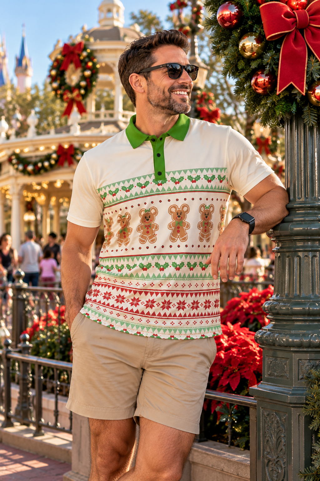 Christmas Fair Isle Mouse Ear Polo Shirt | Holiday Park Collection 100 years of wonderactive disney familymens poloWrong Lever Clothing