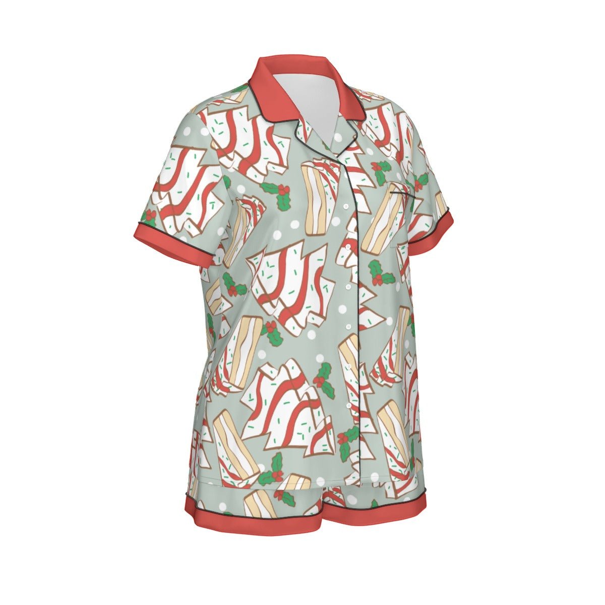 Christmas Inspired Cakes Short Sleeve Women's Imitation Silk Pajama Set Wrong Lever Clothing