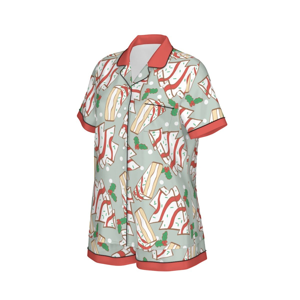 Christmas Inspired Cakes Short Sleeve Women's Imitation Silk Pajama Set Wrong Lever Clothing