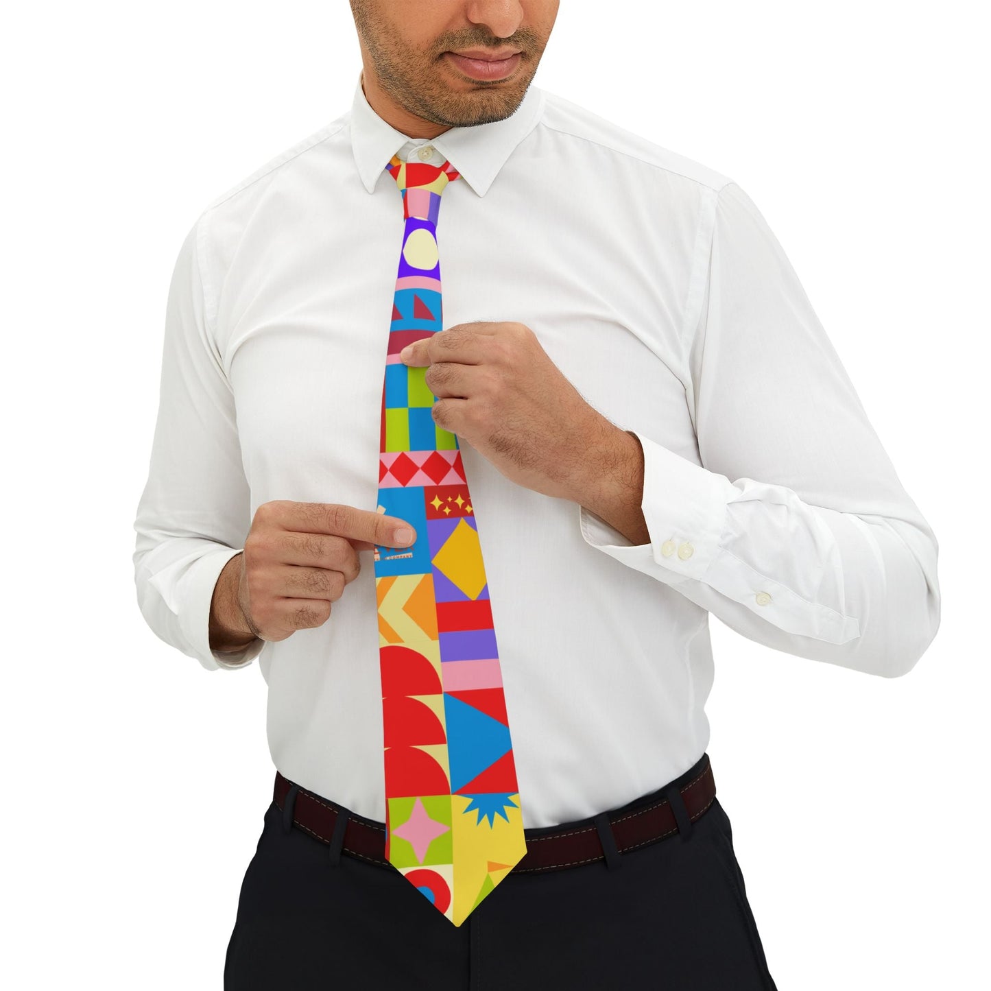 Colorful Geometric Necktie — Bright Abstract Pattern Tie for Parties & Gifts artsy tiebold necktieAccessoriesWrong Lever Clothing