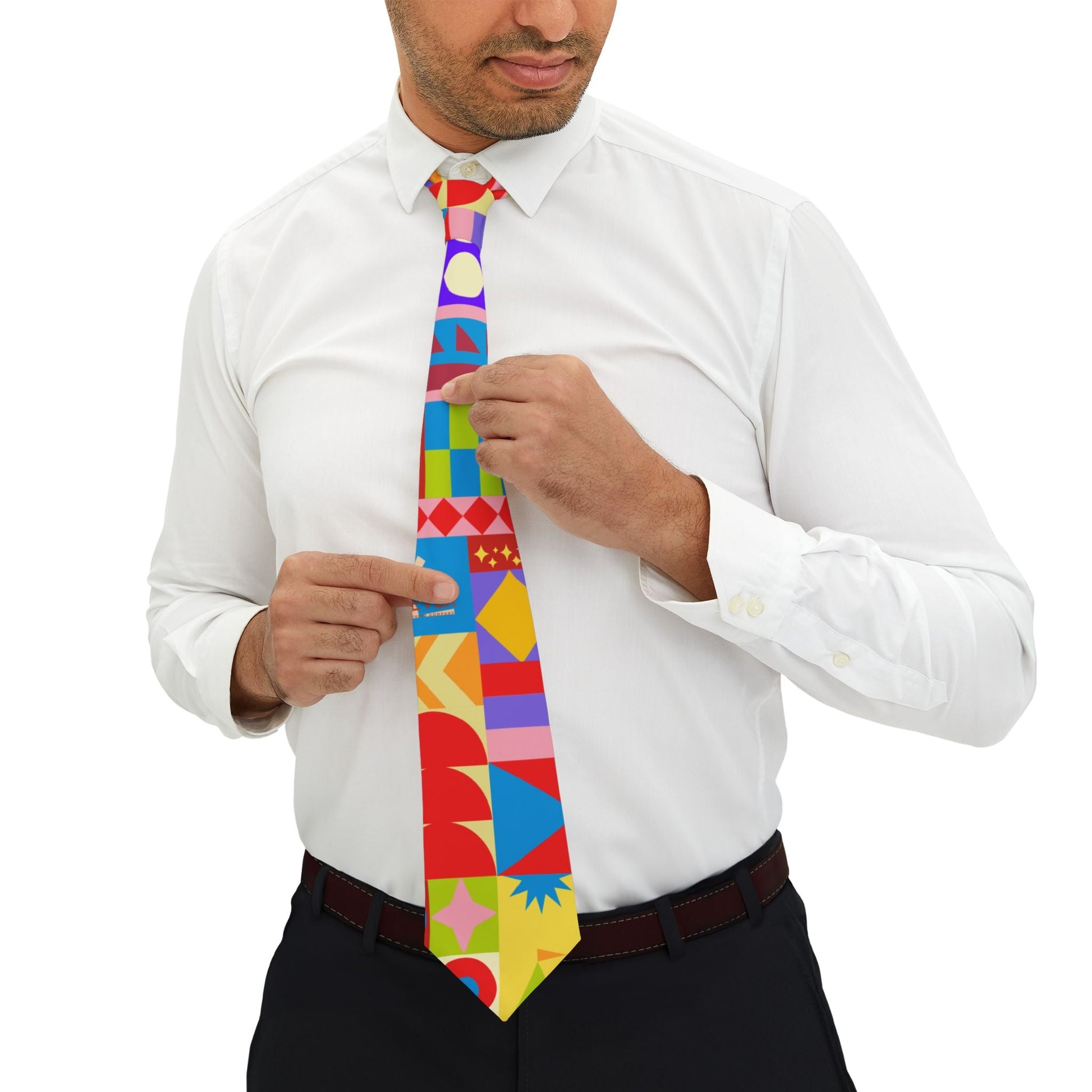 Colorful Geometric Necktie — Bright Abstract Pattern Tie for Parties & Gifts artsy tiebold necktieAccessoriesWrong Lever Clothing