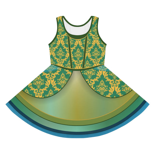 Drizella KIDS Bold Teal Wicked Stepsister - Inspired All - Over Print Skater Dress | Villainous Fairytale Bound Outfit All Over PrintAOPAll Over PrintsWrong Lever Clothing