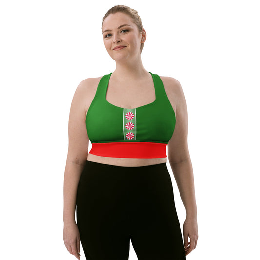 Elf - Inspired Longline Sports Bra – Holiday Workout Top, Festive Activewear, Christmas Gym Outfit, Magical Fitness Gift cheer outfitchristmas activewearWrong Lever Clothing