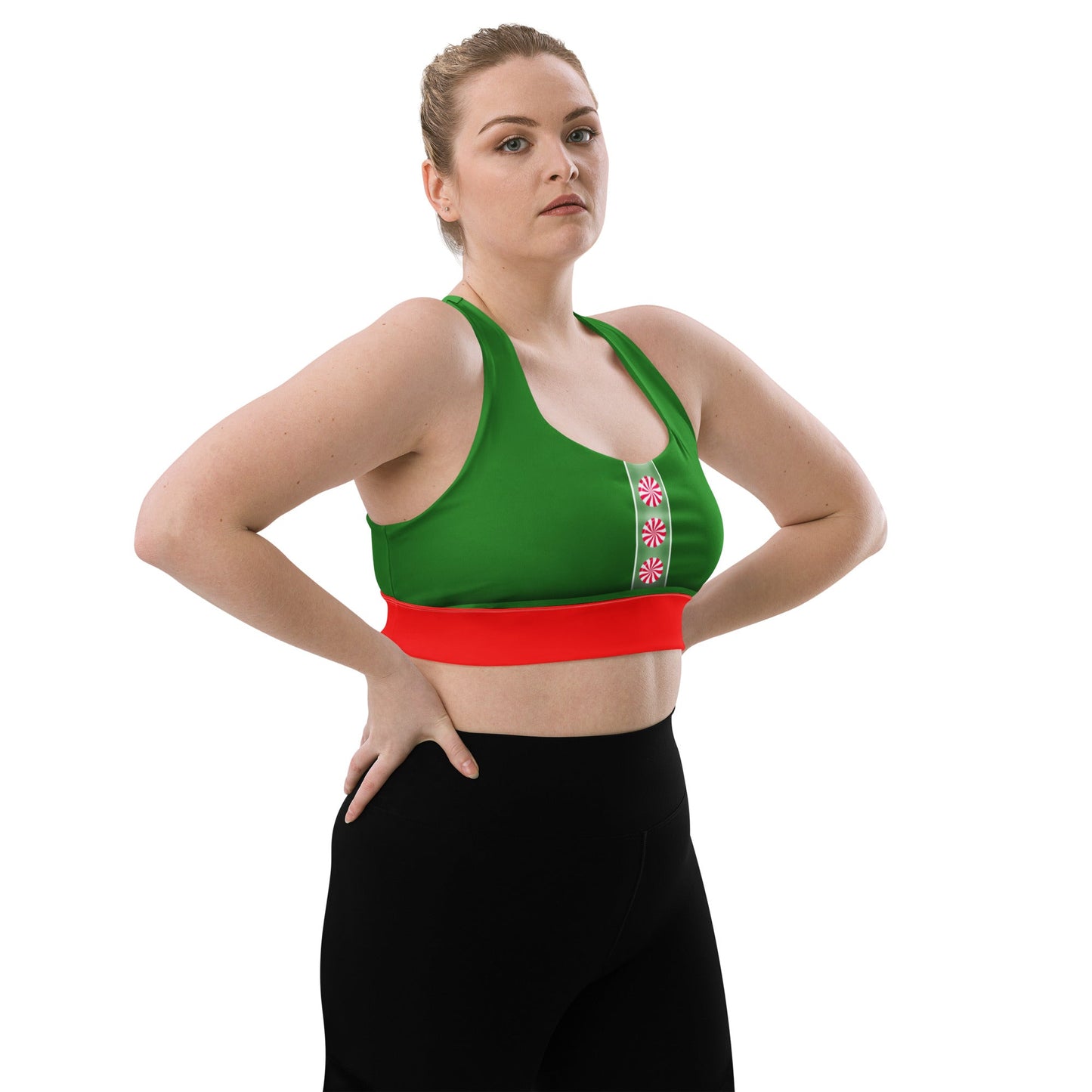 Elf - Inspired Longline Sports Bra – Holiday Workout Top, Festive Activewear, Christmas Gym Outfit, Magical Fitness Gift cheer outfitchristmas activewearWrong Lever Clothing