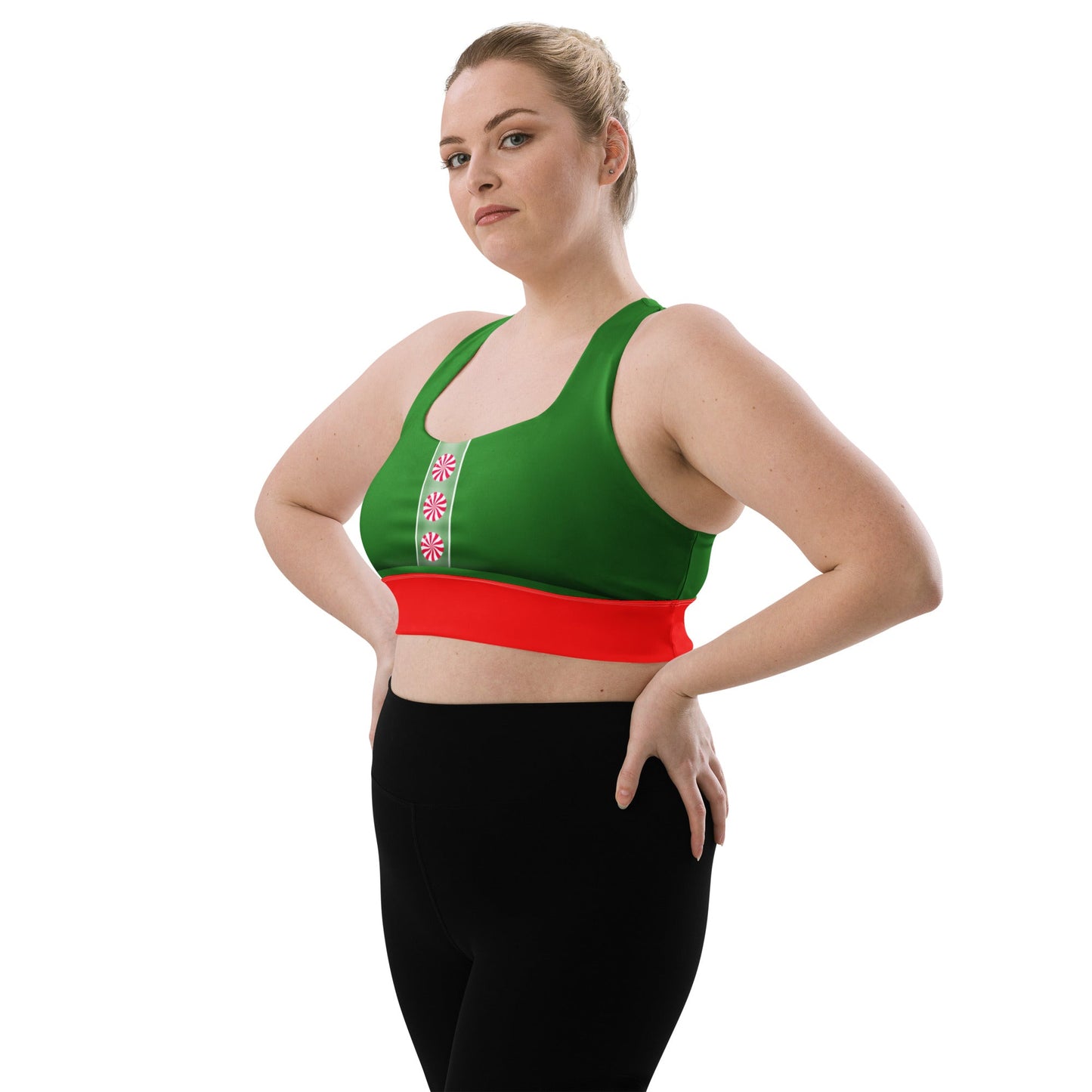 Elf - Inspired Longline Sports Bra – Holiday Workout Top, Festive Activewear, Christmas Gym Outfit, Magical Fitness Gift cheer outfitchristmas activewearWrong Lever Clothing