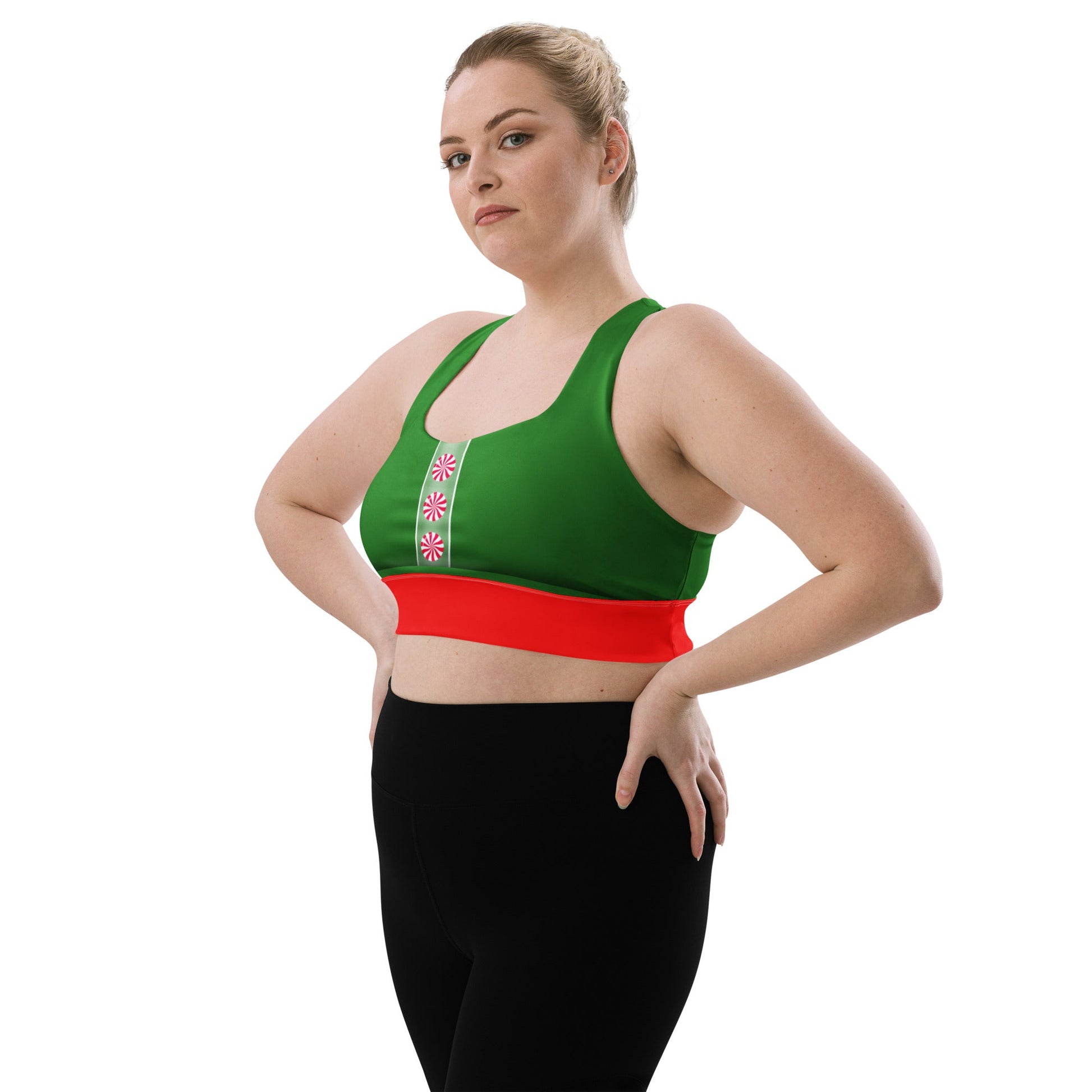 Elf - Inspired Longline Sports Bra – Holiday Workout Top, Festive Activewear, Christmas Gym Outfit, Magical Fitness Gift cheer outfitchristmas activewearWrong Lever Clothing