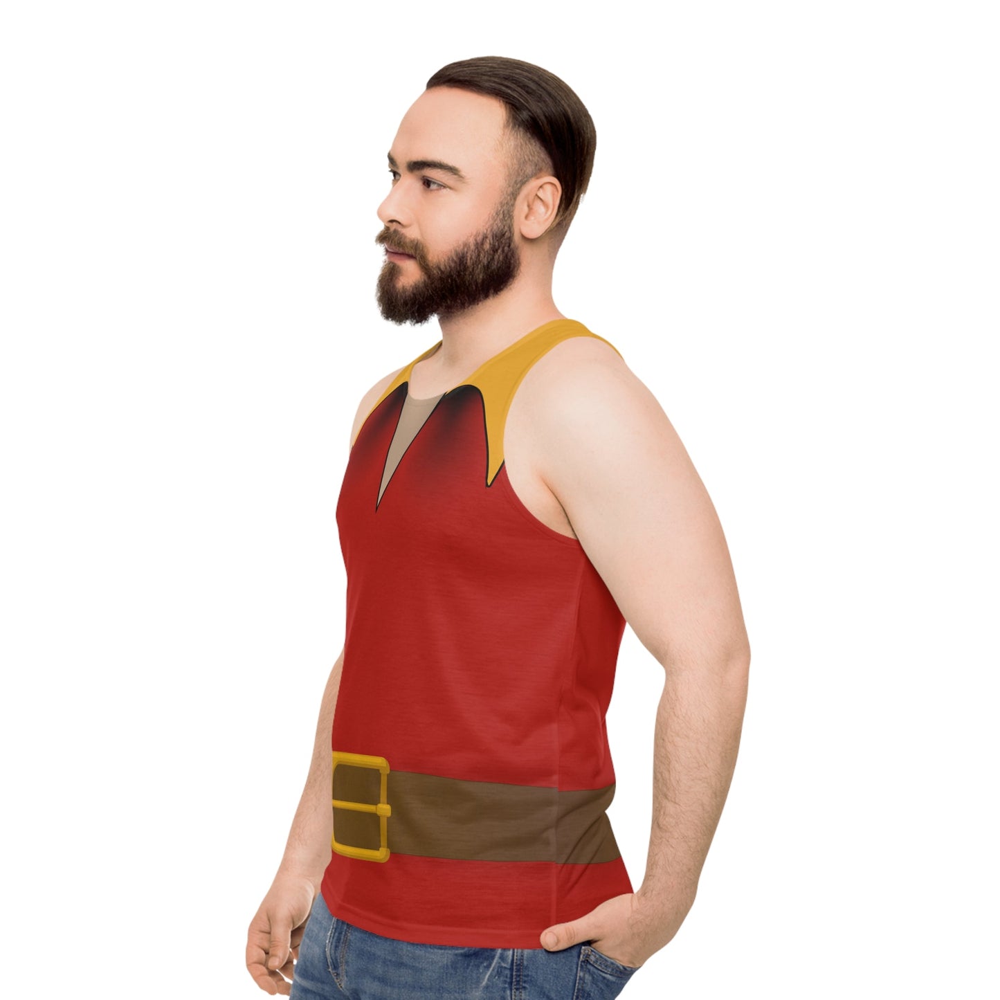 Gaston Inspired Tank Top for Bounding, Park Days, and Costumes - Unisex, Villain Shirt, Inspired Sleeveless Tee Beauty and the BeastCharacter inspiredAll Over PrintsWrong Lever Clothing