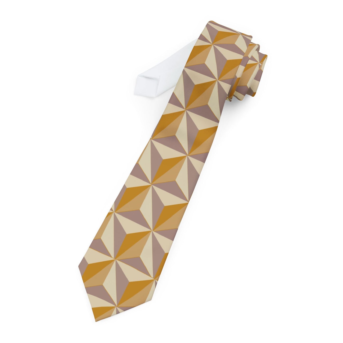 Geometric Gold Tie — Retro Tile Pattern Necktie for Men autumn accessorybrown patternedAccessoriesWrong Lever Clothing