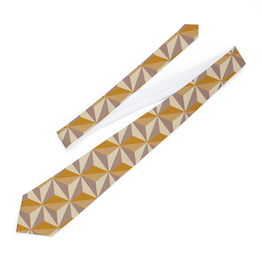 Geometric Gold Tie — Retro Tile Pattern Necktie for Men autumn accessorybrown patternedAccessoriesWrong Lever Clothing