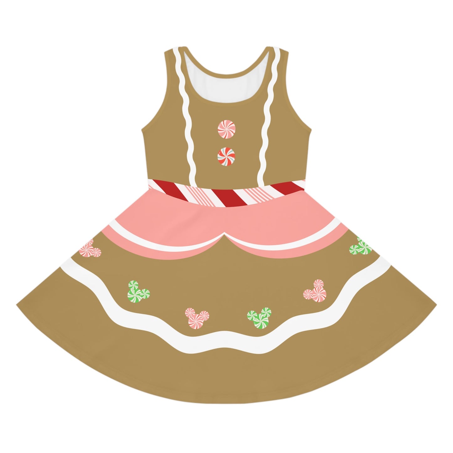 Gingerbread Girl Christmas Party Dress – Festive Holiday Skater Dress for Park Days & Parties candy cane dresschristmas bound outfitAll Over PrintsWrong Lever Clothing