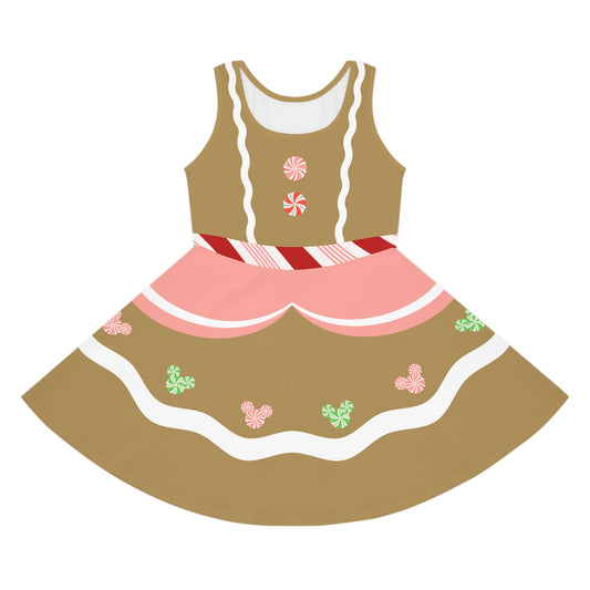 Gingerbread Girl Christmas Party Dress – Festive Holiday Skater Dress for Park Days & Parties candy cane dresschristmas bound outfitAll Over PrintsWrong Lever Clothing