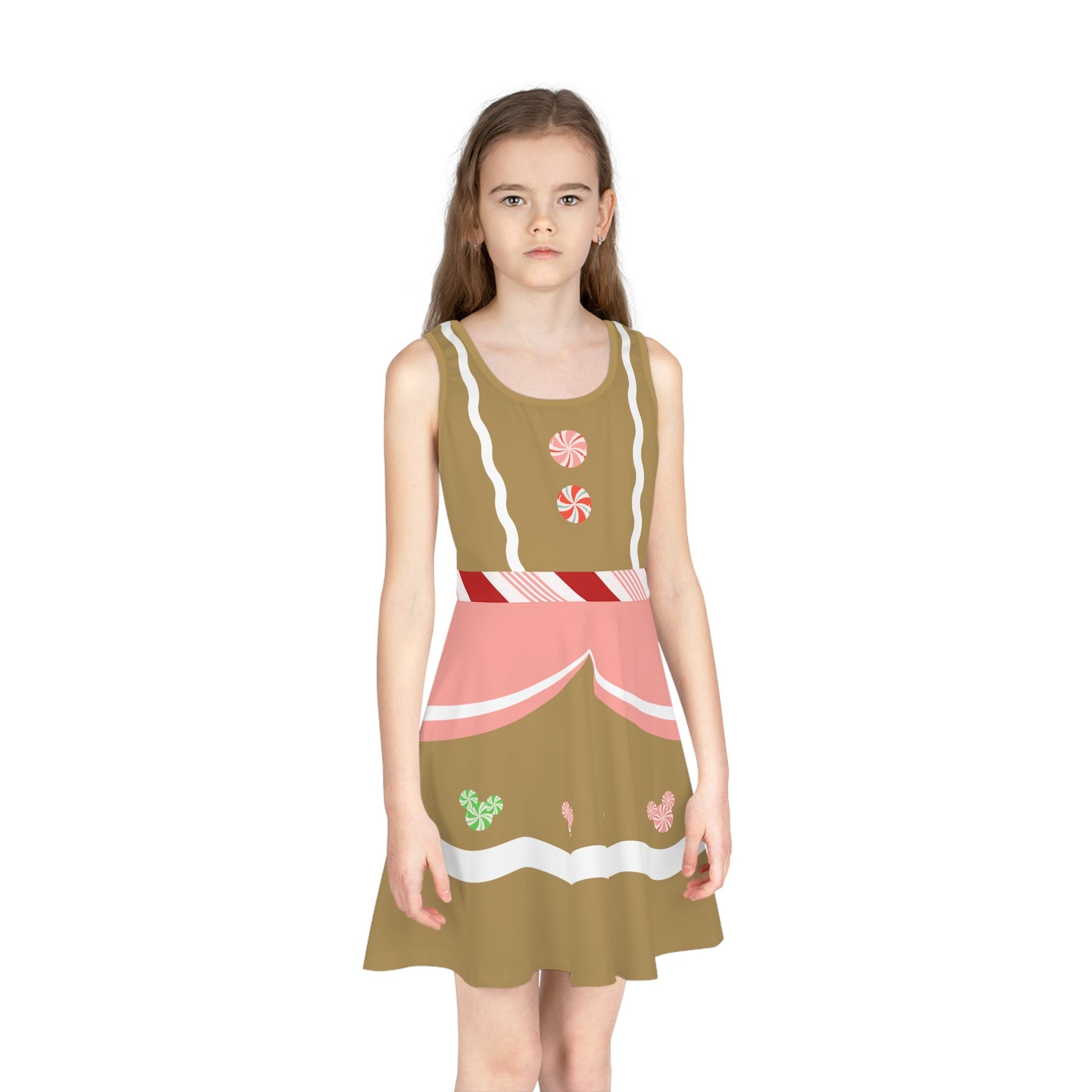 Gingerbread Girl Christmas Party Dress – Festive Holiday Skater Dress for Park Days & Parties candy cane dresschristmas bound outfitAll Over PrintsWrong Lever Clothing