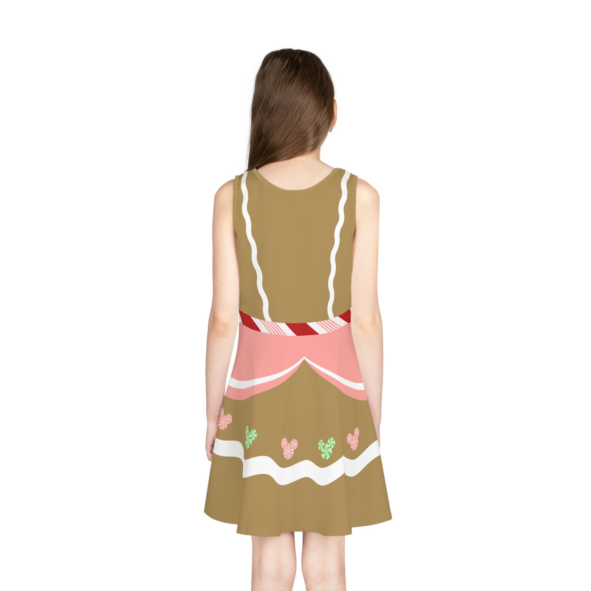 Gingerbread Girl Christmas Party Dress – Festive Holiday Skater Dress for Park Days & Parties candy cane dresschristmas bound outfitAll Over PrintsWrong Lever Clothing