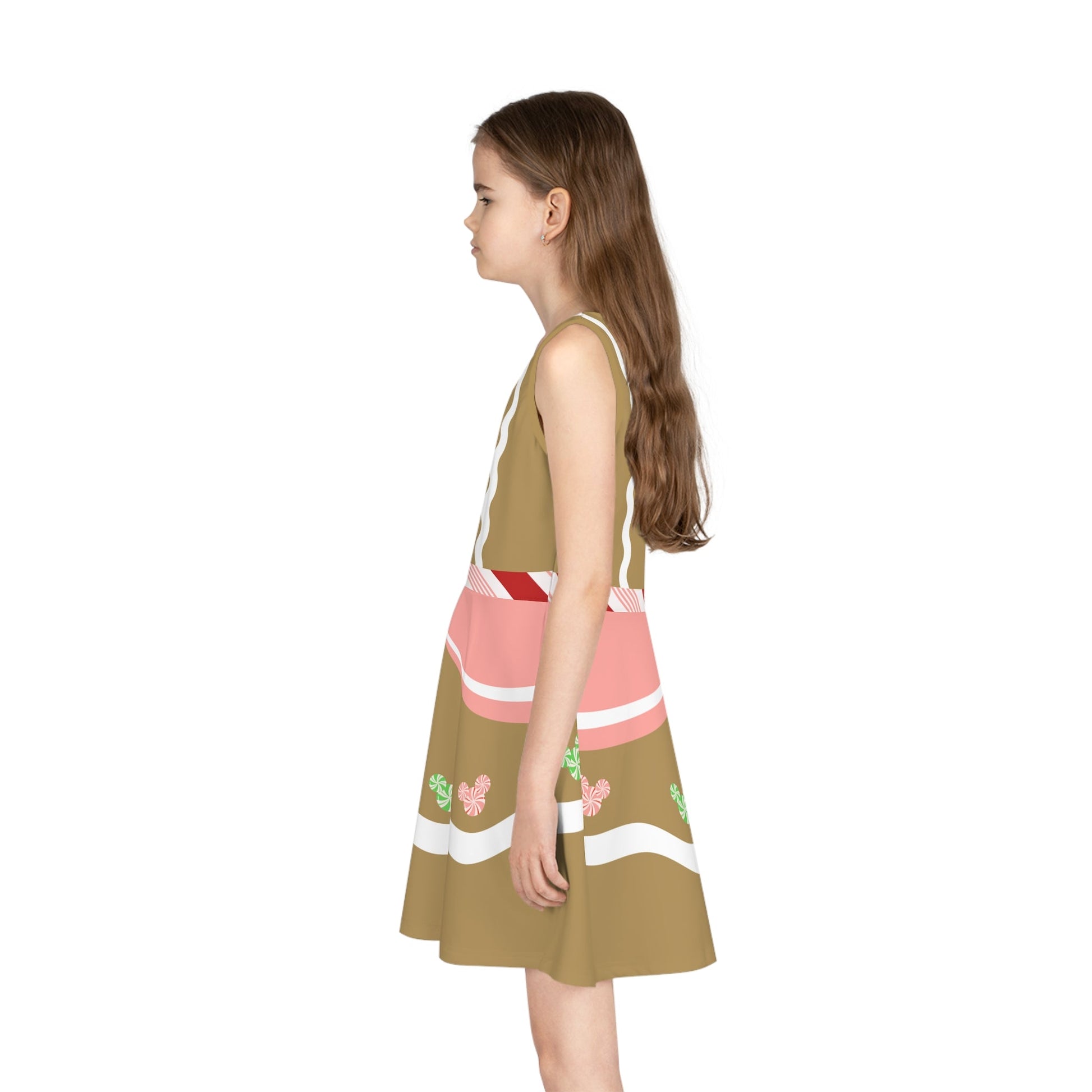 Gingerbread Girl Christmas Party Dress – Festive Holiday Skater Dress for Park Days & Parties candy cane dresschristmas bound outfitAll Over PrintsWrong Lever Clothing
