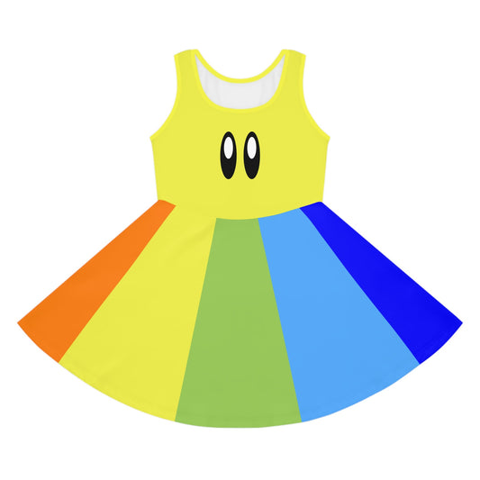 Girls' Video Game Rainbow Star Sleeveless Sundress, Fun Summer Dress, Kids Party Outfit, Playful Dress for Birthdays birthday dress girlsbright colors dresskids dressWrong Lever Clothing