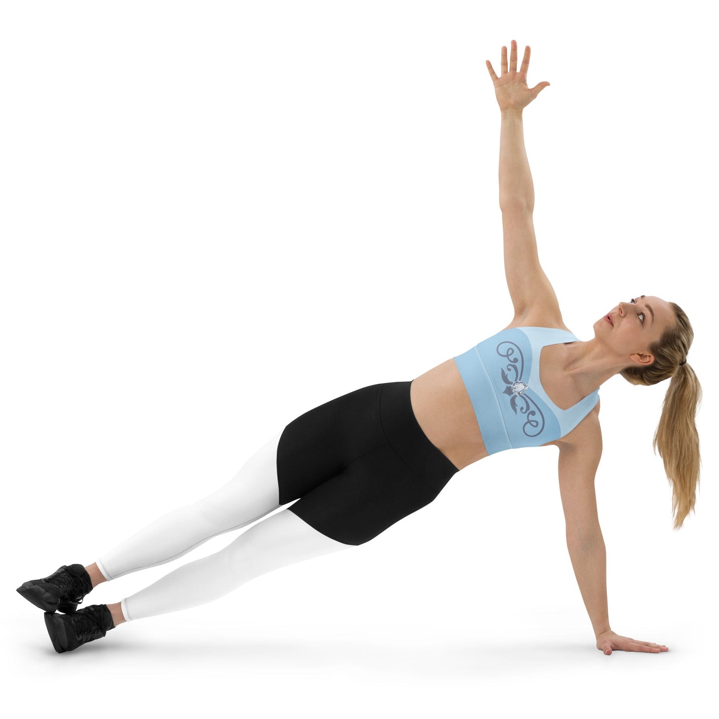 Glass Slipper Longline Sports Bra – Ice Blue Fairytale Athletic Crop Top adult disney princesscinderellaWrong Lever Clothing