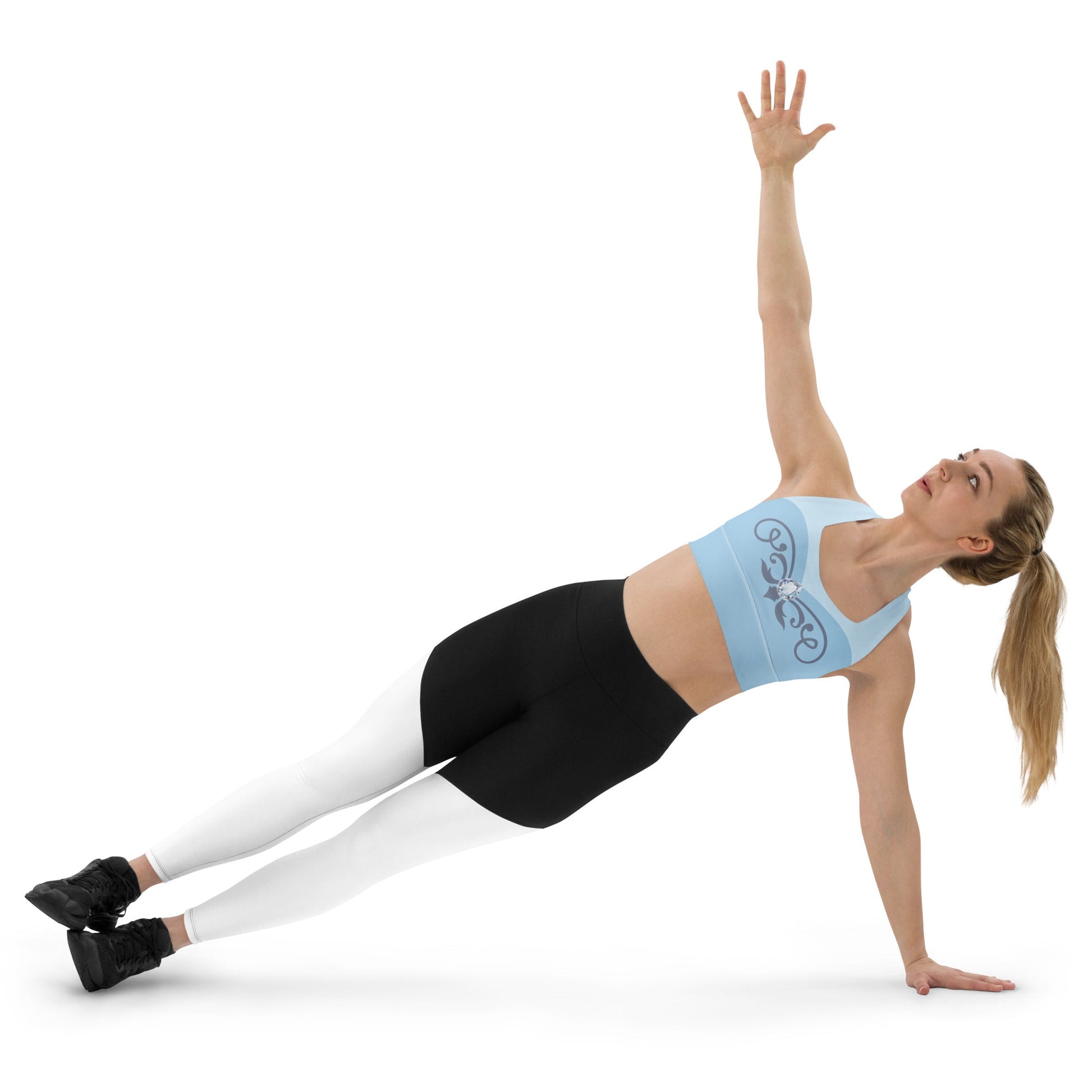 Glass Slipper Longline Sports Bra – Ice Blue Fairytale Athletic Crop Top adult disney princesscinderellaWrong Lever Clothing