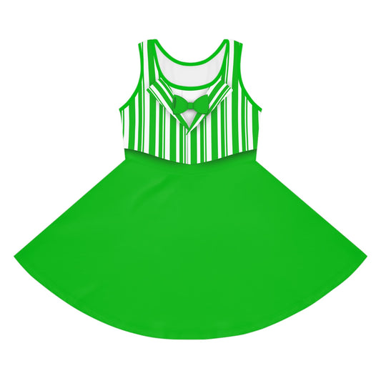 Green Dapper Day Main St Magic Inspired Girl's Skater Dress - Bounding Main St USA Style adult disney halloweenadult halloweenAll Over PrintsWrong Lever Clothing