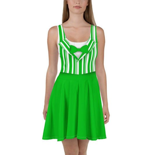 Green Dapper Day Main Street Magic Inspired Skater Dress - Bounding Main St USA style All Over PrintcosplayWrong Lever Clothing