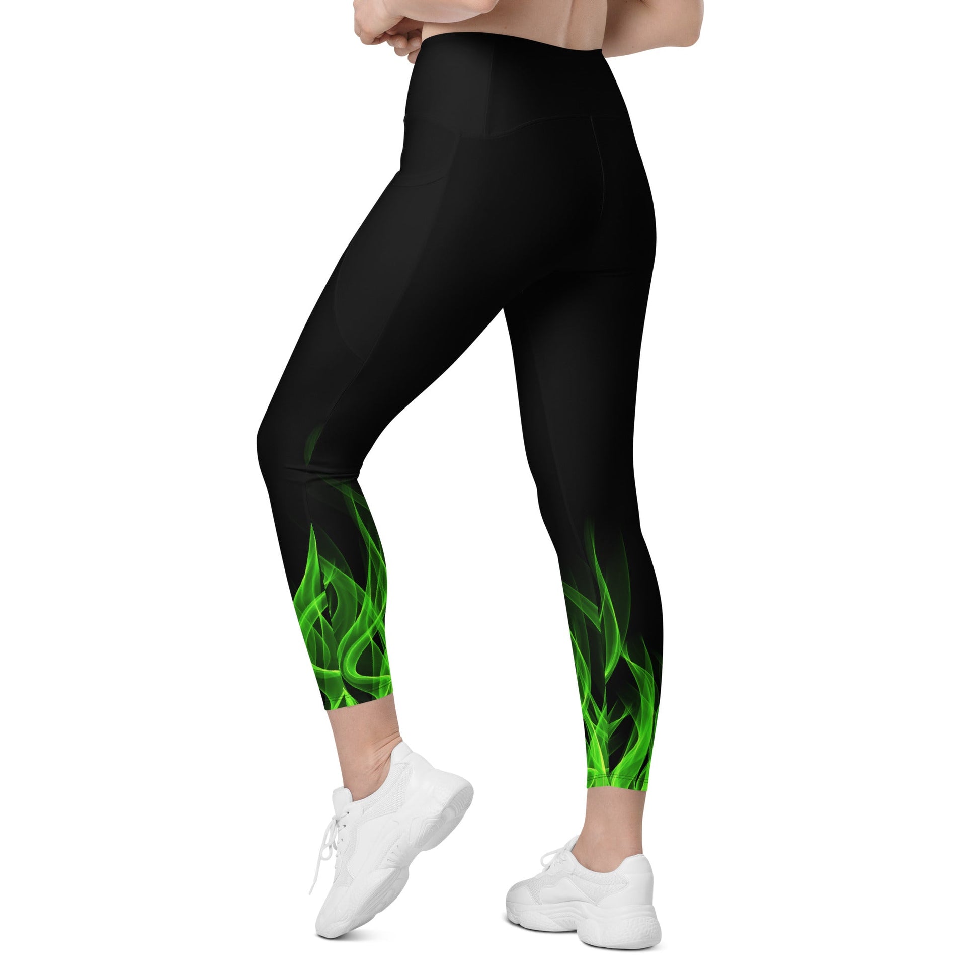 Green Flame Leggings with pockets boundingcosplayWrong Lever Clothing