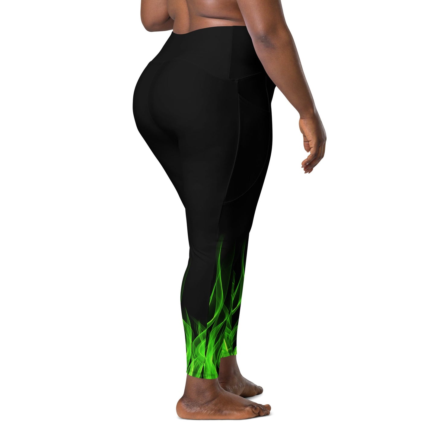 Green Flame Leggings with pockets boundingcosplayWrong Lever Clothing