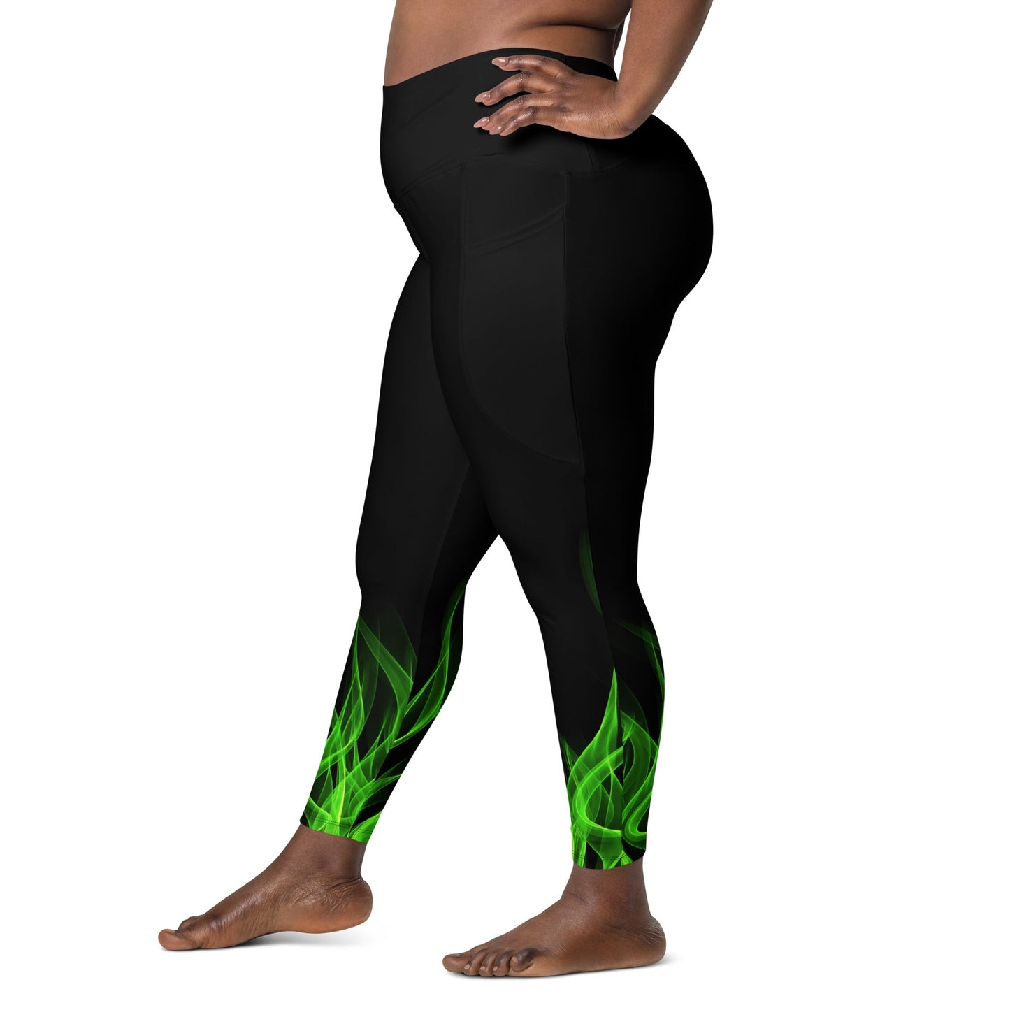 Green Flame Leggings with pockets boundingcosplayWrong Lever Clothing