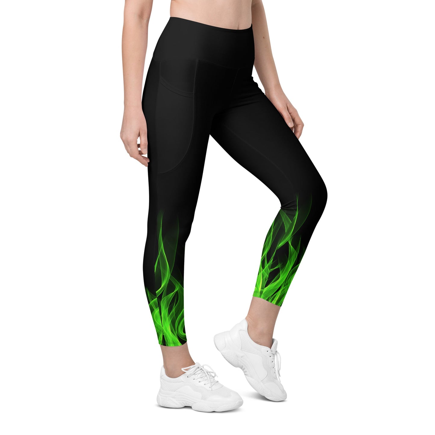 Green Flame Leggings with pockets boundingcosplayWrong Lever Clothing